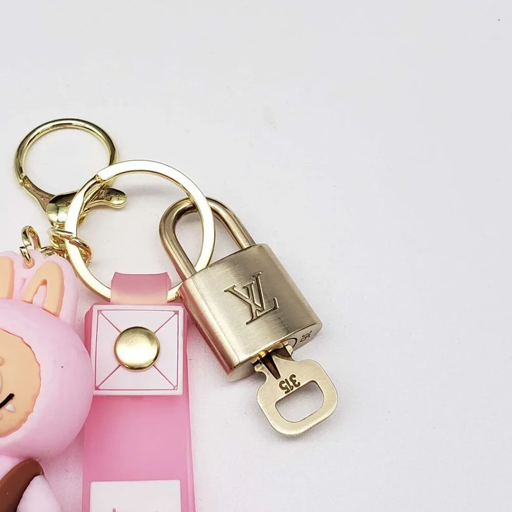 LV Authentic Gold Padlock 🔒 Key Set w/ Unbranded Labubu Keychain Charm